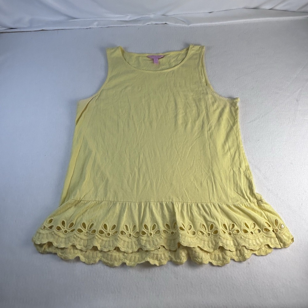 Lilly Pulitzer Women's XL Yellow Scallop Bottom Eye Ruffle Hem Tank Top Preppy